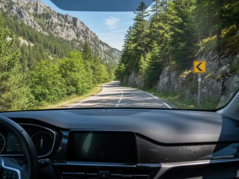 De weg gezien door de voorruit van een auto