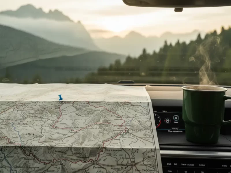 Een close-up van een papieren landkaart