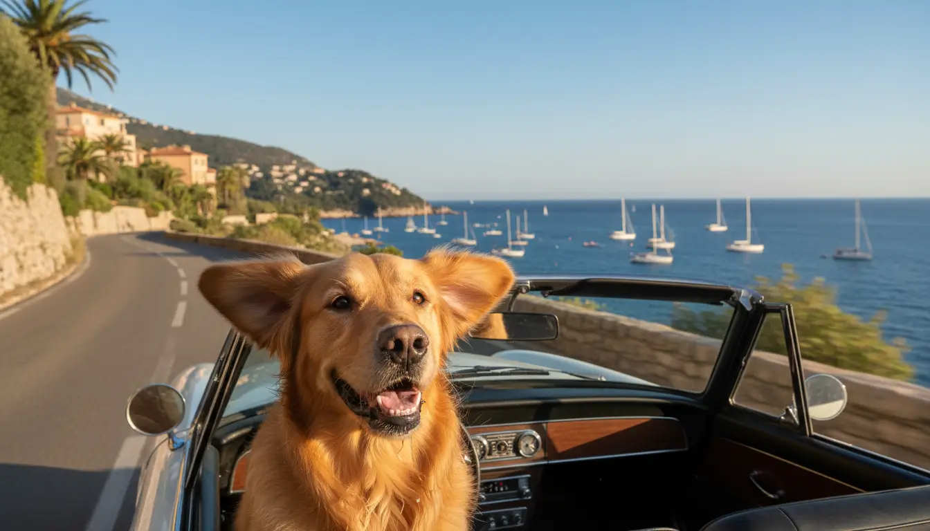 Een hond met zijn kop veilig uit het autoraam, de oren wapperend in de wind, genietend van de frisse lucht.