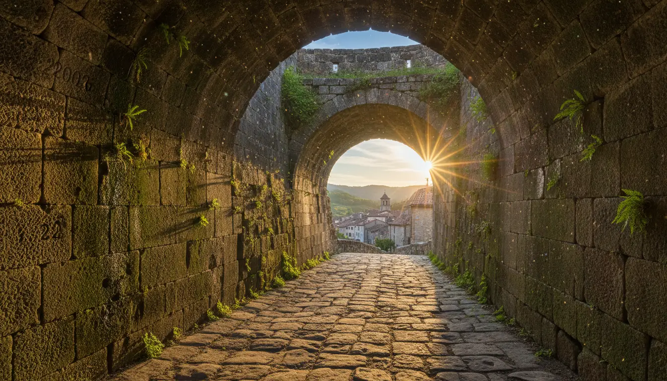 An ancient stone pedestrian tunnel.