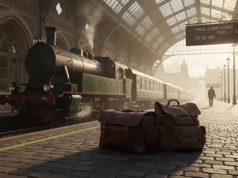 Twee klassieke reistassen of rugzakken op een perron