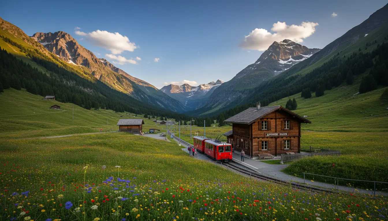 Een charmant houten treinstationnetje in de Alpen