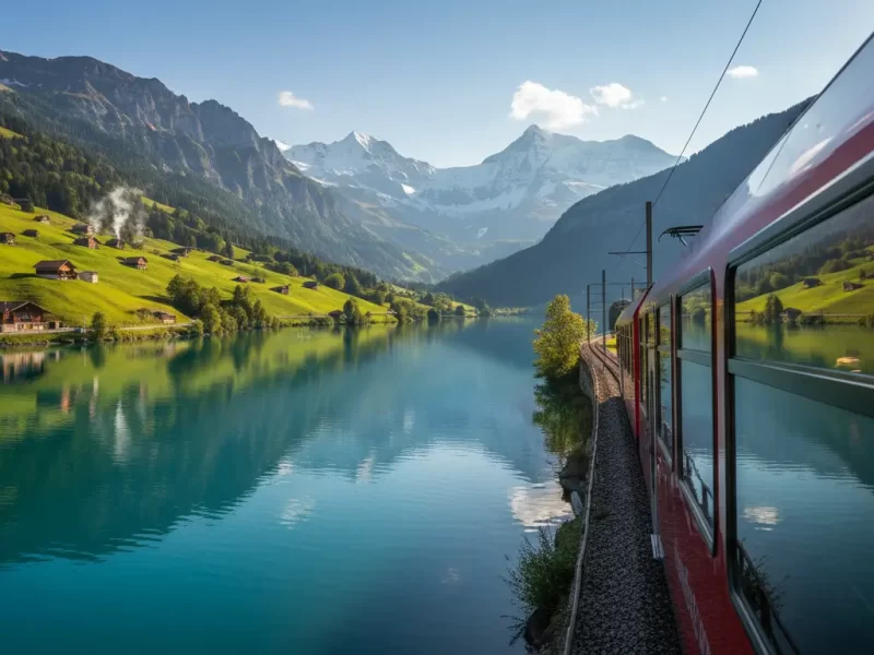 Een rode Zwitserse panoramische treinwagon
