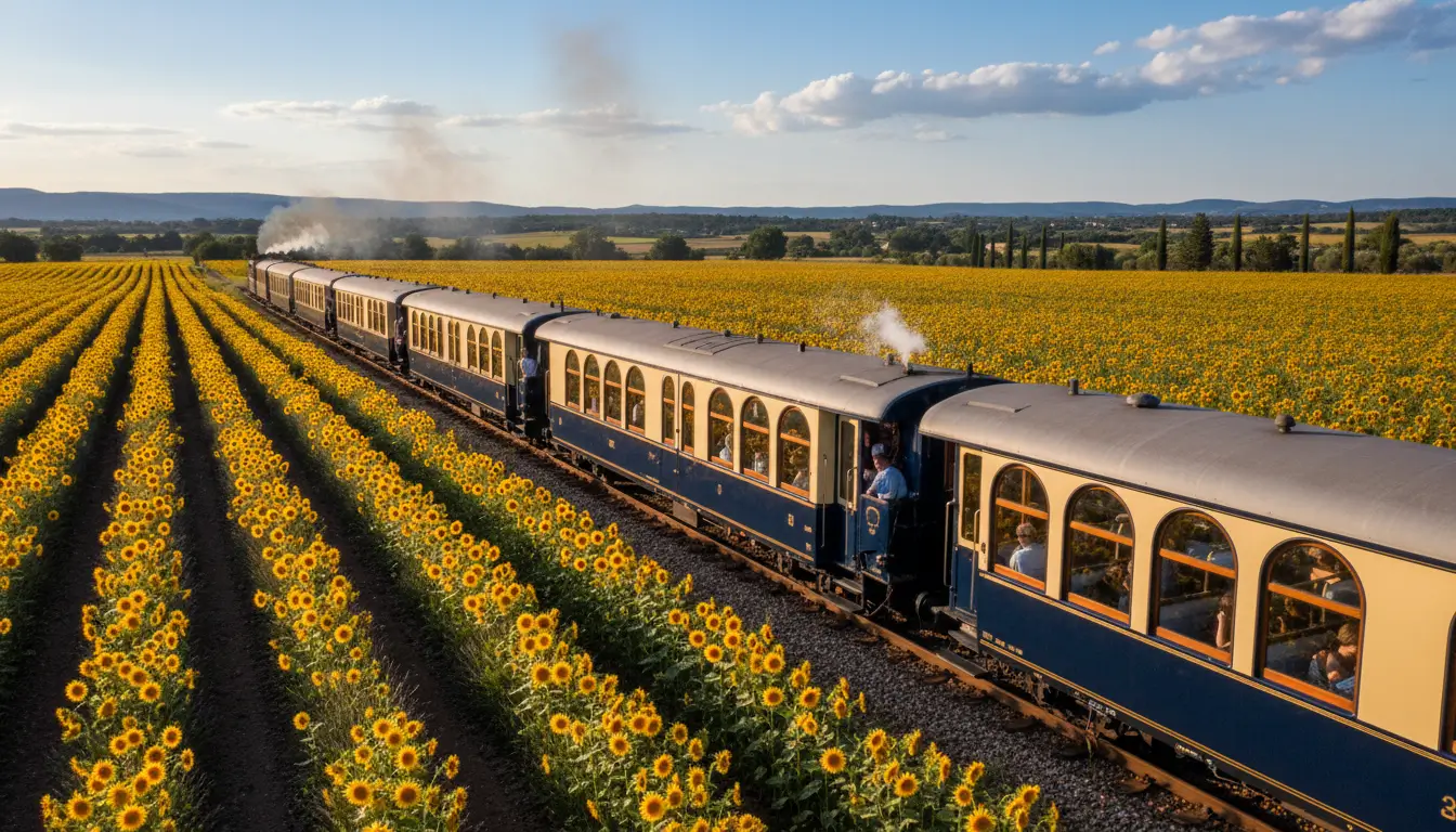 Een klassieke Europese trein met panoramische coupés
