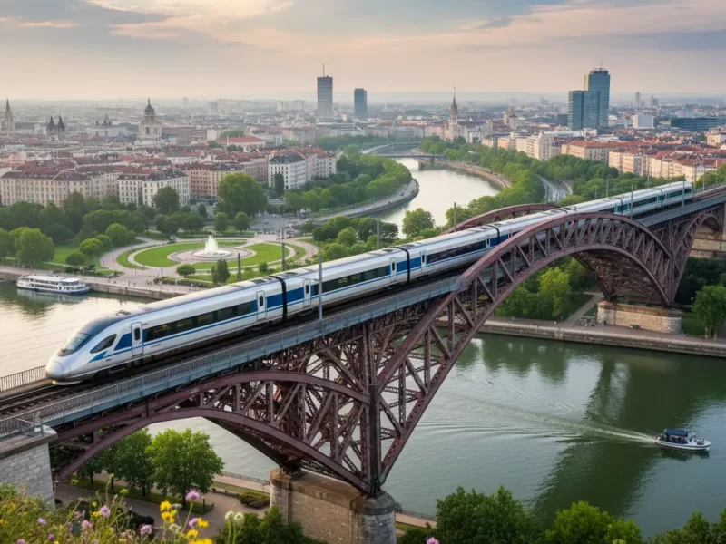 Moderne trein op een spoorbrug
