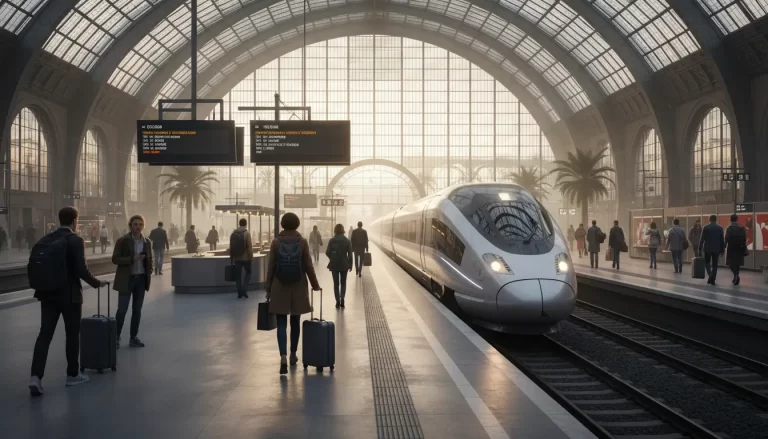 Moderne hogesnelheidstrein nadert het perron