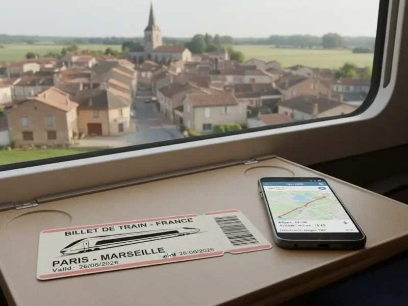 Een treinkaartje en een smartphone met een routeplanner app open.