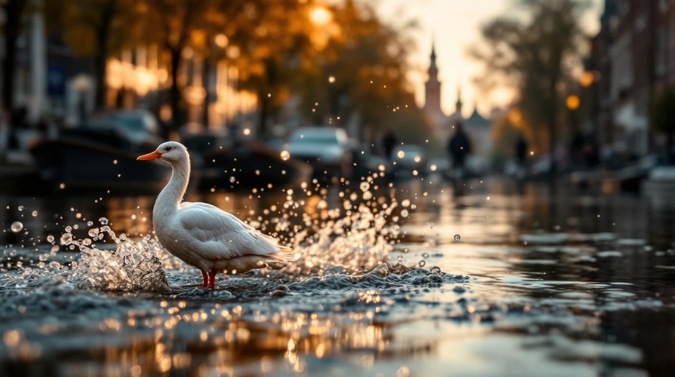 Een close-up van een peddel die het water raakt en opspat