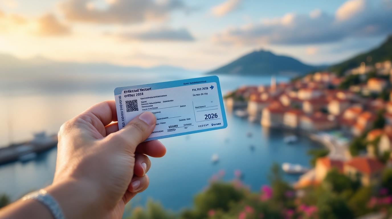 Een close-up van een hand die een opgevouwen, enigszins gekreukte reisfactuur of een afgedrukt e-ticket vasthoudt.