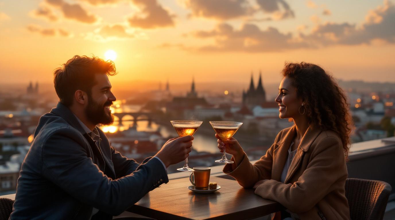 Twee vrienden die glazen klinken: de één met een ambachtelijk bier en de ander met een klassieke droge martini.