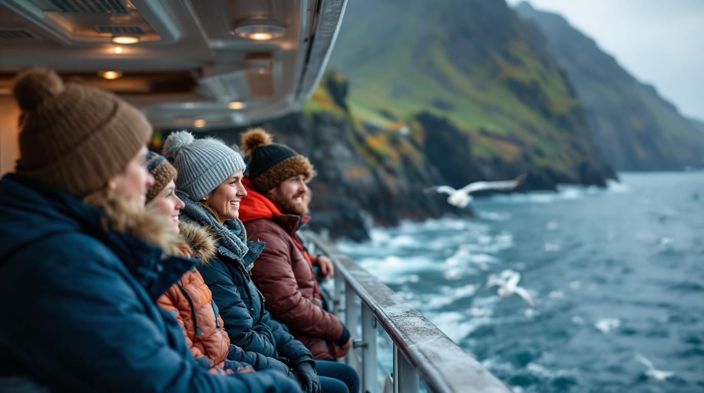 Een groep reizigers in warme, functionele buitenkleding