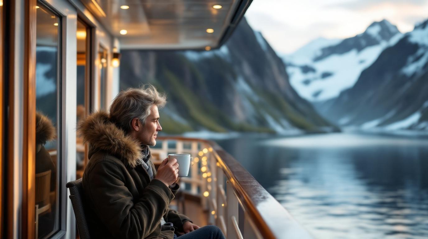 Een persoon die geniet van een kop koffie op een privé balkon.
