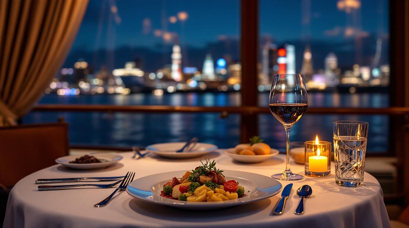 Een bord met een elegant opgemaakt Europees dinergerecht