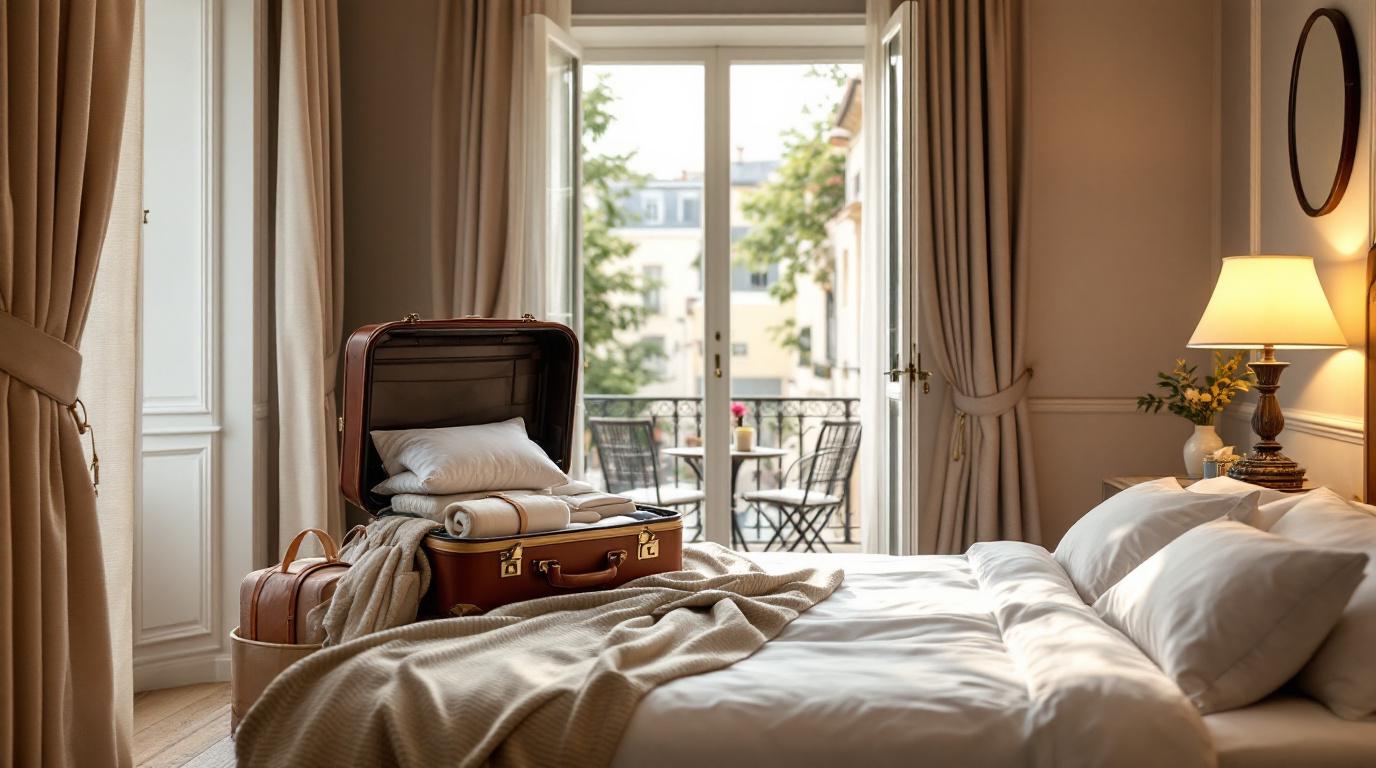 Een open koffer met nauwkeurig opgerolde kledingstukken, compacte packing cubes en een toilettas